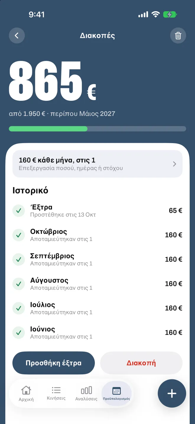 Ένας στόχος αποταμίευσης στο Spentio, με την αποταμίευση κάθε μήνα